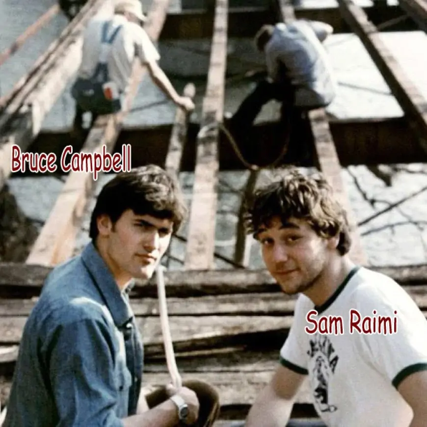 Sam Raimi sitting with Bruce Campbell: behind the scenes of The Evil Dead 1981