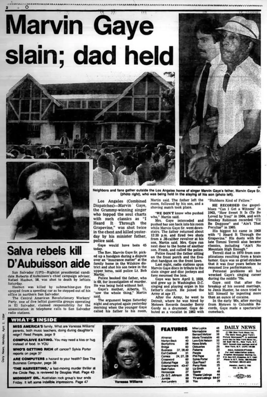 Newspaper headlines of Marvin Gayes Death
