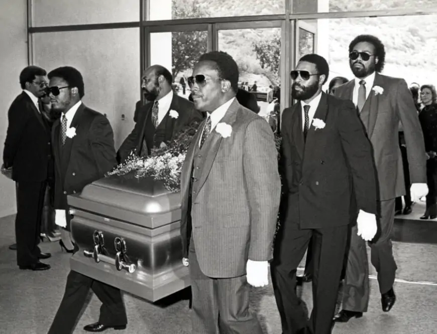 Marvin Gaye's Funeral. Coffin been carried