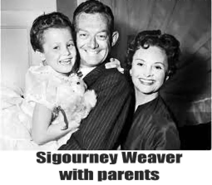 Sigourney Weaver as child with her parents b/w
