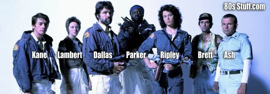 Alien 1979 characters left to right: Kane,Lambert,Dallas,Parker,Ripley,Brett,Ash