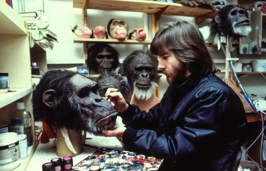 Rick Baker working on ape's head:The Legend of Tarzan, Lord of the Apes (1984)
