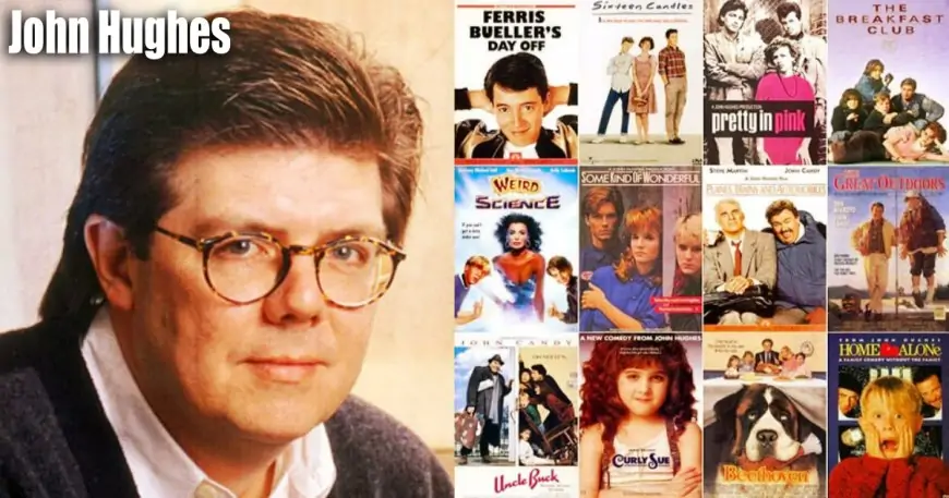John Hughes with collage of his films