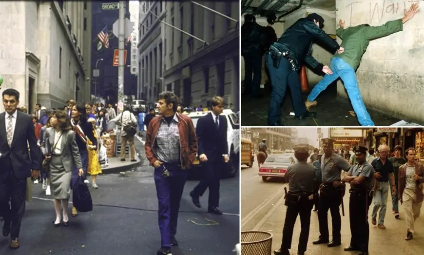 collage of police arrests in New York during the 1980s
