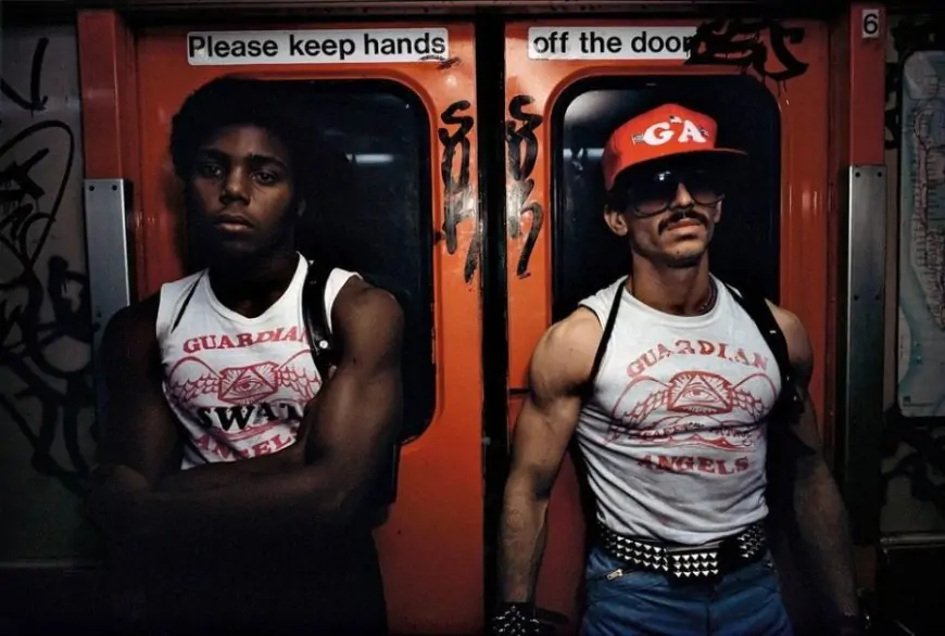 Guardian Angels patrolling the New York subway during the 1980s