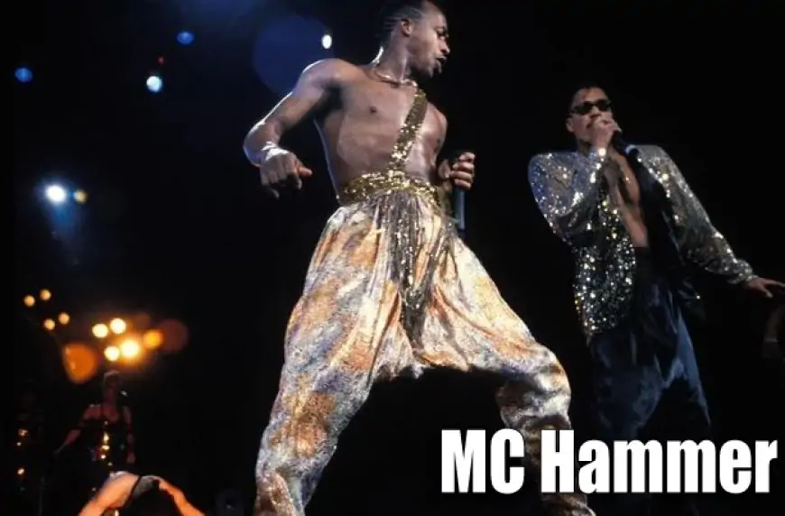 MC Hammer on stage wearing Parachute Pants during the 1980s